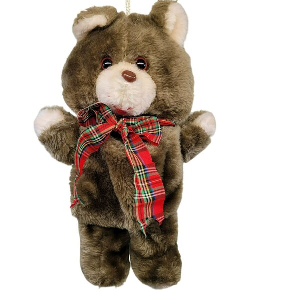 Fairview Plush Teddy‎ Bear Christmas Stocking Red Plaid Bow Vtg - Picture 1 of 5